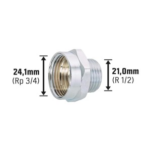 Gewinde-Reduzierstück, verchromtes Messing, Ø 24,1 mm x Ø 21 mm, für Gewindefittings.