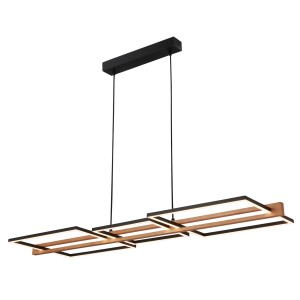 Dimmbare LED-Pendelleuchte Royk von Briloner mit Holzdekor und warmweißem Licht.