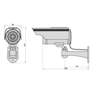 Technische Zeichnung einer schwarzen Basi CCD Solar Kamera Attrappe KA 311 mit Maßen.