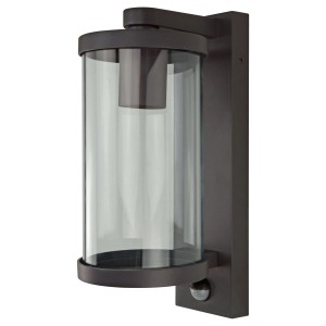Anthrazitfarbene E2 Elektro Außenwandleuchte Mira mit Bewegungssensor und klarem Glas.