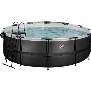 Runder Exit Black Leather Pool ø 427 cm mit Leiter, Sandfilterpumpe und Abdeckung.