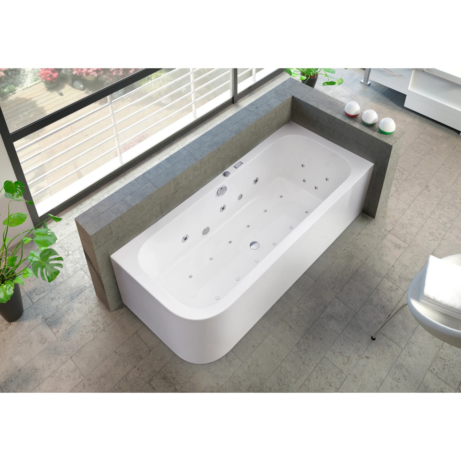 Ottofond Whirlpool Spirit 180x80 cm, linke Ausführung, weiße Badewanne mit Hydromassage-Düsen.