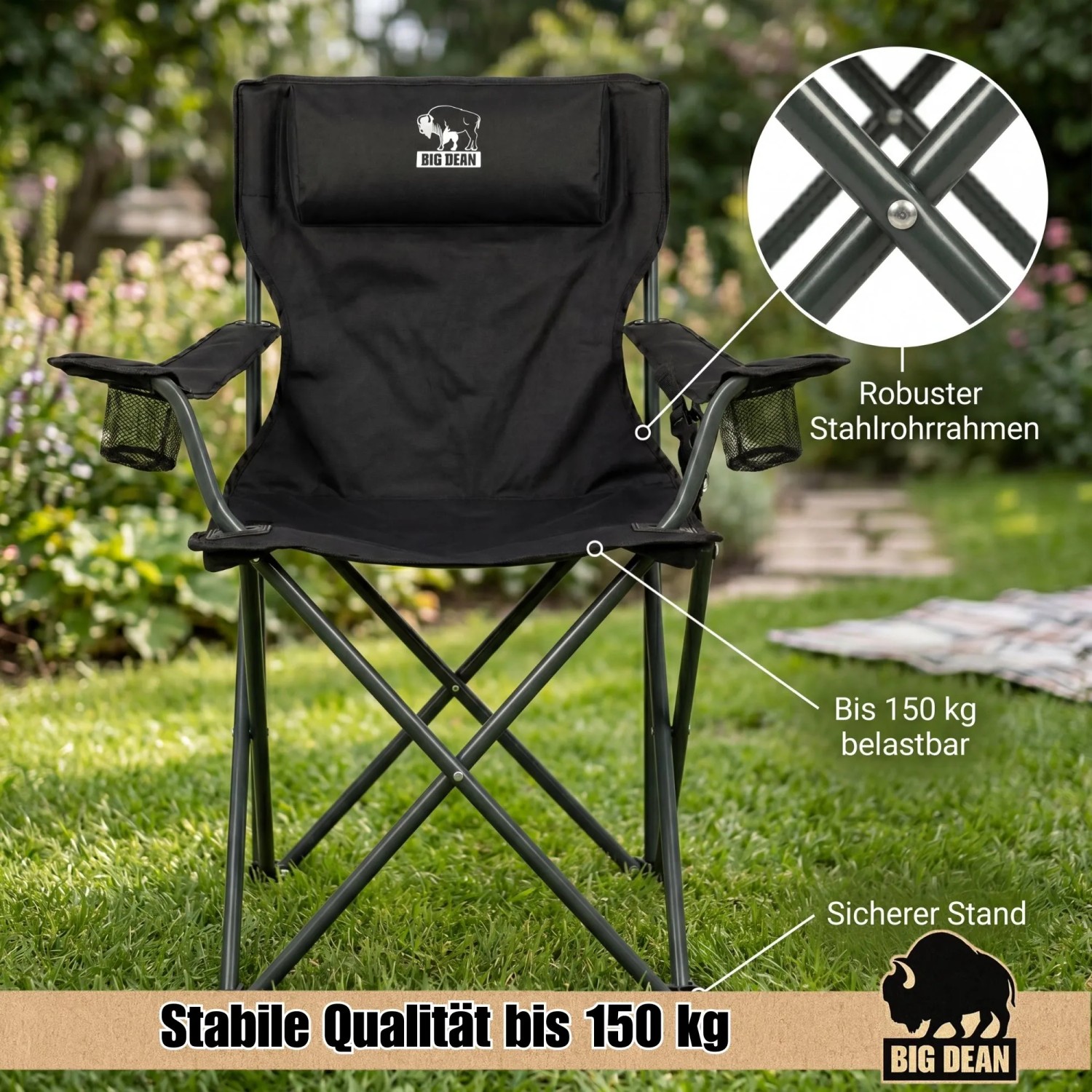 BigDean 2X Campingstuhl Extra Große Sitzfläche 150 KG Belastbar Stabil Und Bequem Für Leute Über 175 Cm kaufen bei OBI