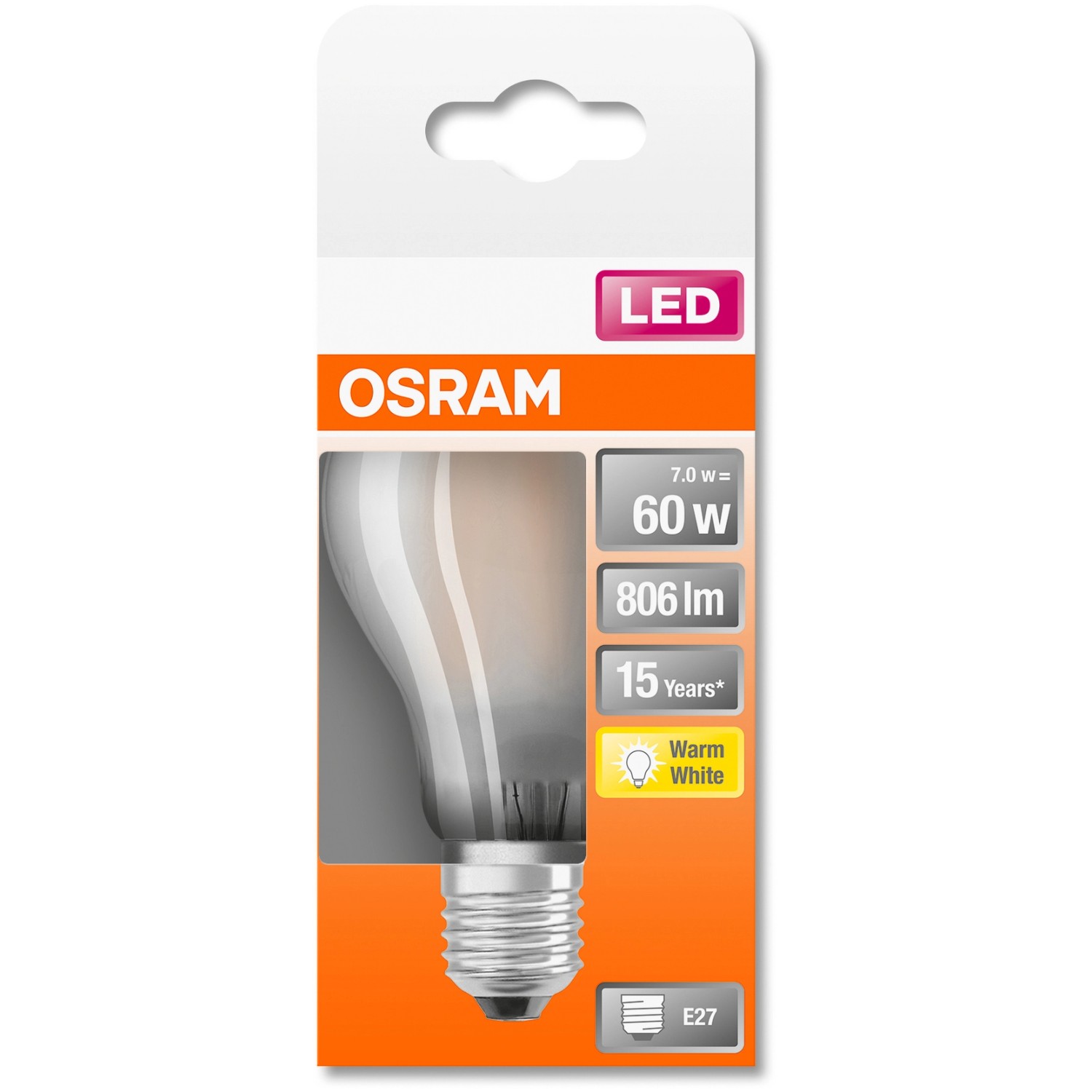 Osram E27 LED Leuchtmittel in Glühlampenform, 6,5W, warmweiß, im Karton.