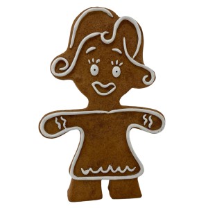 Deko-Lebkuchenfrau, 23 cm, braun-weiß, aus Polyresin für die weihnachtliche Gartendekoration.
