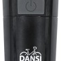 Schwarze LED-Fahrradlampe aus dem 2-teiligen Fahrradleuchten-Set mit An-/Ausschalter und Dansi Logo.