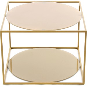 Kayoom Beistelltisch Cody Gold mit Glasplatten, Ø 50 cm. Eleganter Couchtisch in Würfelform.