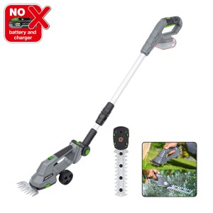 LUX Akku-Gras- und Strauchschere mit Teleskopstiel, 2 Aufsätze (Rasenschere, Heckenschere), ohne Akku.