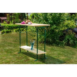 Klappbarer Steh-Bierzelttisch 2000x600mm aus Holz und Metall, ideal für Partys und Events im Garten.