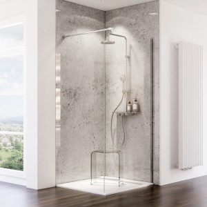 Schulte ExpressPlus Duschrückwand Decodesign Stein Grau-Hell, hochglänzend. Fugenlose Wandverkleidung im modernen Bad.
