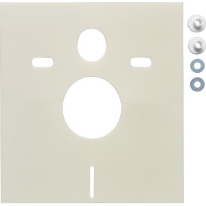 Schallschutz für WC: Platte aus Schaumstoff mit Aussparungen und Befestigungsmaterial.