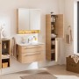 Fackelmann Spiegelschrank B.Style Sandeiche 80 cm im Badezimmer mit passenden Badmöbeln.