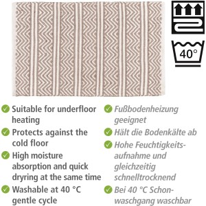 Wenko Badematte Shaki, 50x80 cm, beige/weißes Zickzackmuster, aus recycelten PET-Flaschen.