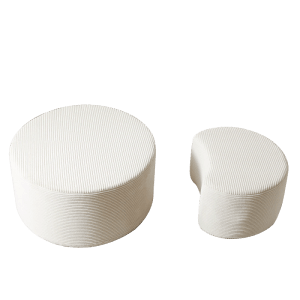 okwish Kaffeetisch Set 2er Polster Rund Wohnzimmer Beistelltisch Ottoman Modern 84x84x28cm Beige