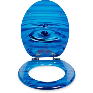 Sanfino WC-Sitz Waterdrop: Toilettendeckel aus Holz mit Absenkautomatik und blauem Wassertropfen-Motiv.