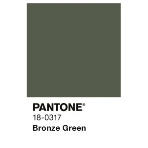 Alpina Innenfarbe Pantone Bronze Green. Dunkelgrünes Farbmuster 18-0317 für Wandfarben.