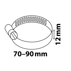 Kirchhoff Schlauchklemme, 12mm breit, 70-90mm Spannbereich, Edelstahl.