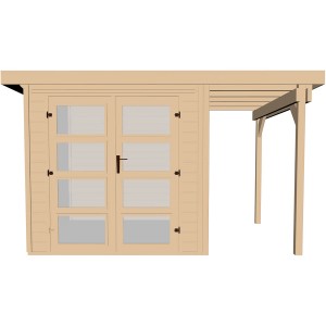 Weka Holz-Gartenhaus Pesaro mit Flachdach, unbehandelt, mit Anbau. Ideal zur Aufbewahrung im Garten.