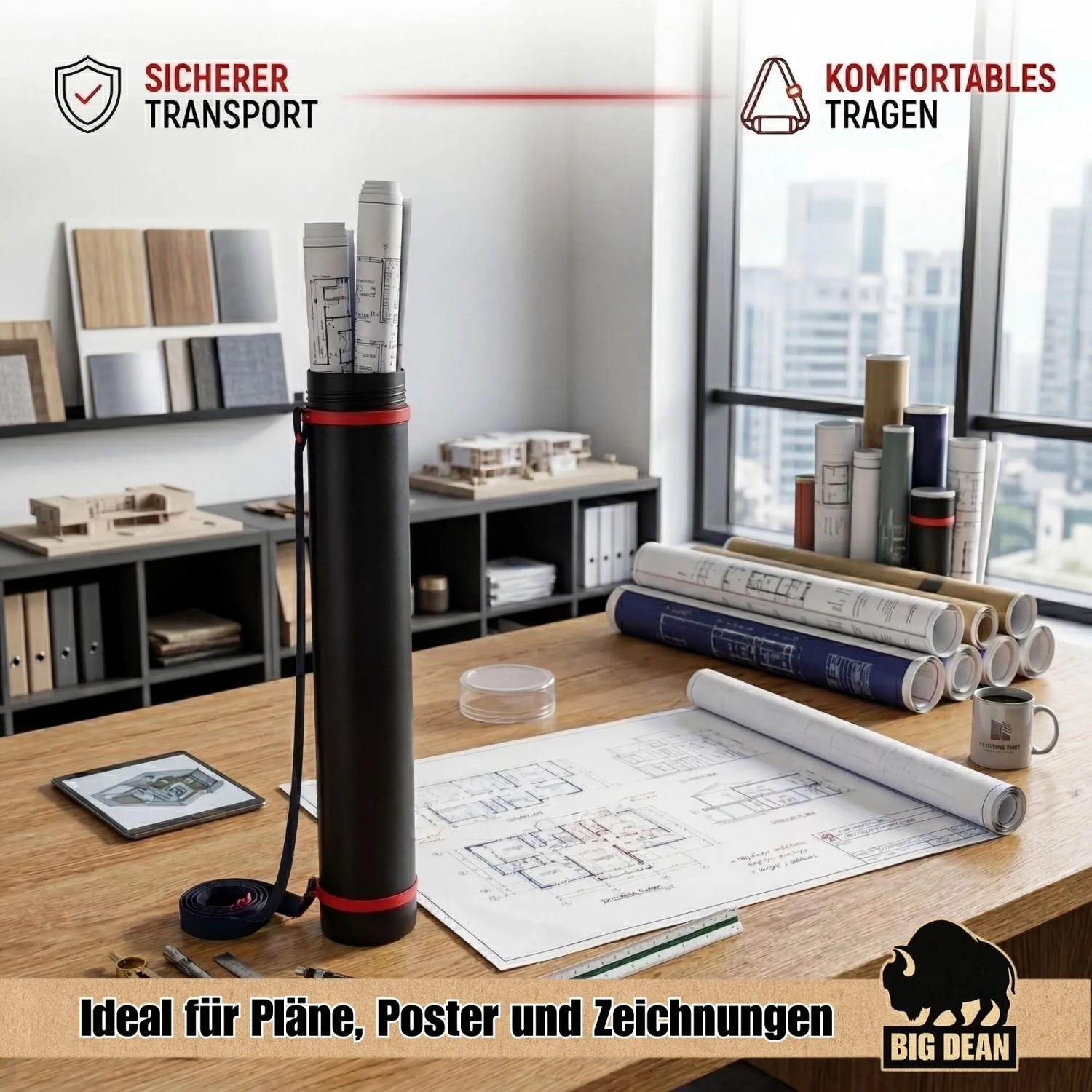 68 Cm Ruler BigDean Posterrolle A0 Schwarz 60 bis 100 cm Verstellbar Flipchart ...