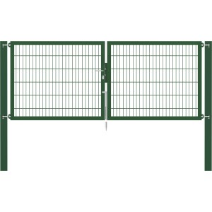 Grünes Doppeltor Flexo Plus 300x120 cm mit Pfosten für Gartenzäune.