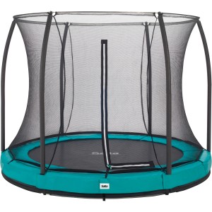 Grünes Salta Comfort Edition Bodentrampolin ø 213 cm mit Sicherheitsnetz.