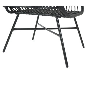 Detailansicht des anthrazitfarbenen Poly-Rattan Sessels mit Stahlgestell aus dem 2-teiligen Gartenmöbel Set.