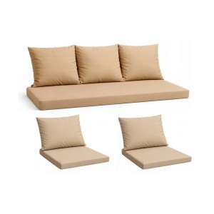 Beiges Setgarden Gartenloungekissen Set für Sofa und Sessel. Komfortable Sitzkissen für Technorattan-Möbel.