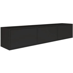 Schwarzes Selsey Framme TV-Hängeboard, 150 cm, mit 3 grifflosen Push-to-Open Klappen. Modernes, wandmontiertes Design.