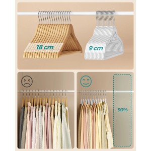 Songmics Kleiderbügel Set, 50-teilig, Samt, silber-weiß. Rutschfest, mit Haltestange für Schals.