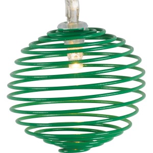 Grüne Spirallaterne der bunten LED Solar Lichterkette mit warmweißem Licht.