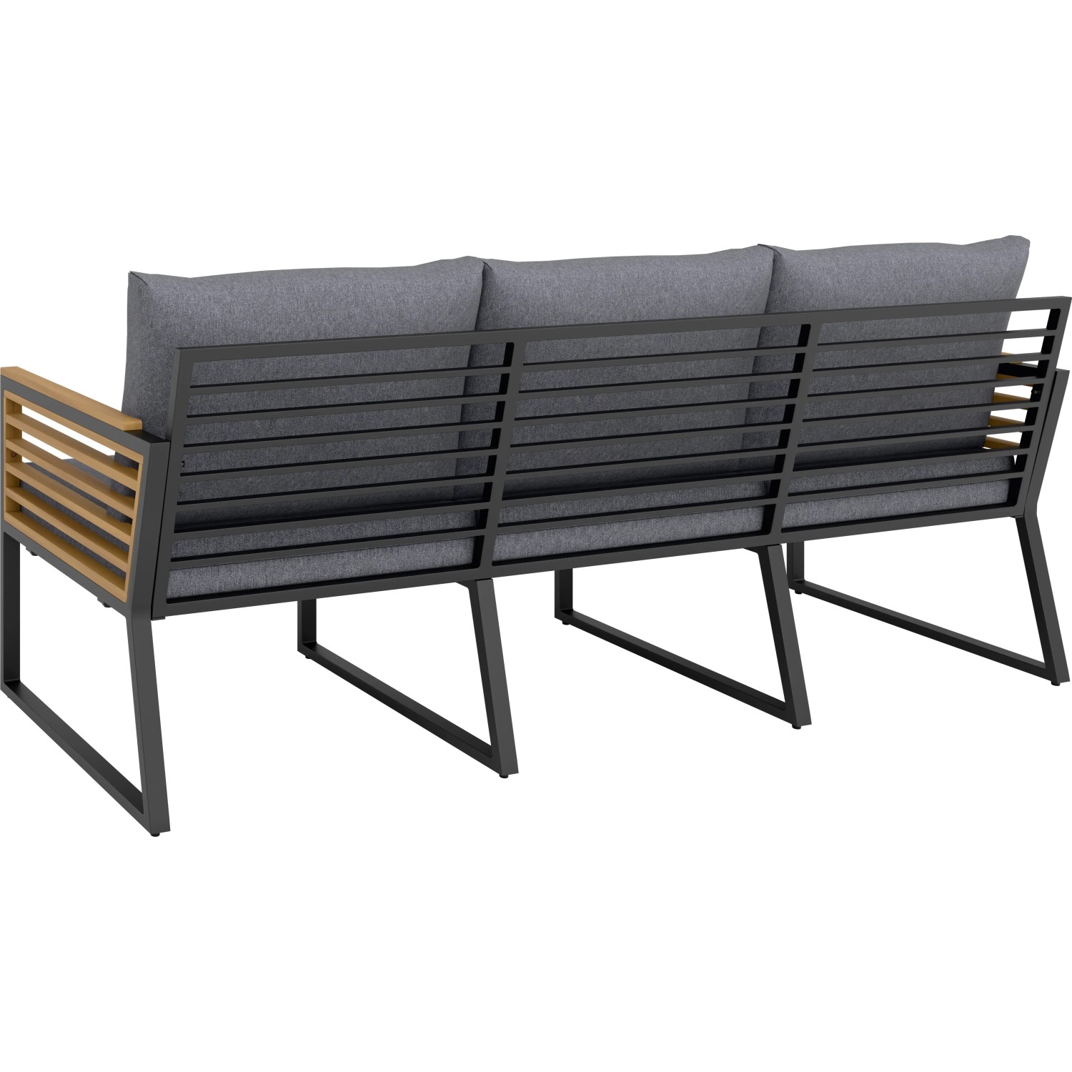 Loungegruppe Folkston, 4-teilig, mit Sofa, Sesseln und Tisch aus Akazienholz und Aluminium.