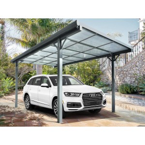 Floraworld Flachdach-Carport, Aluminium anthrazit, mit Auto. Einzelcarport mit Polycarbonat-Dach.