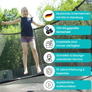 Zero Gravity Trampolin Outdoor 305cm TÜV GS Smartes Klappnetz mit Leiter und Bodenanker