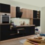 Respekta Premium Küchenzeile GLRP380HESSOES, 380 cm, Schwarz/Eiche NB, grifflos mit E-Geräten.