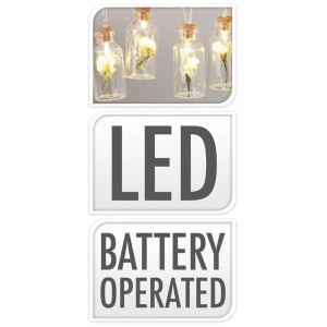 LED Lichterkette mit 6 Glasflaschen und Trockenblumen, batteriebetrieben, für Innen.