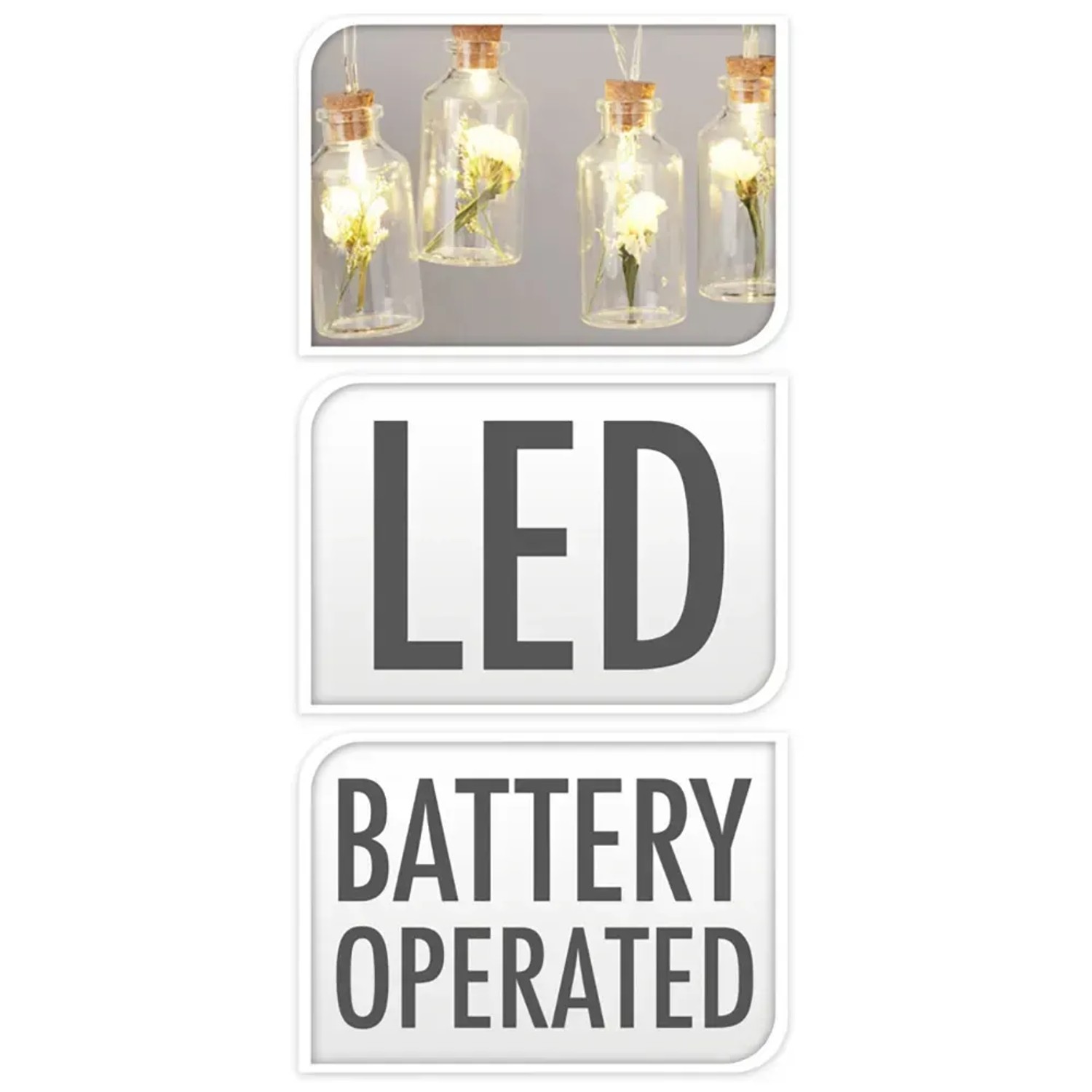 LED Lichterkette mit 6 Glasflaschen und Trockenblumen, batteriebetrieben, für Innen.