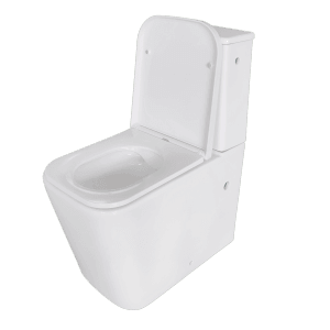 Sanicomfort Stand WC-Kombi Aliki Square, spülrandlos, mit offenem WC-Sitz.