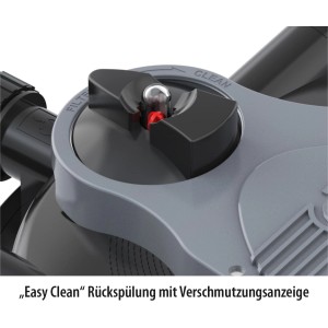 Detailaufnahme: Heissner Druckfilter mit Easy Clean Rückspülung und Verschmutzungsanzeige.