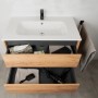 Badmöbel-Set Cleo, 80 cm, Holzoptik/Anthrazit, mit Waschbecken, Unterschrank und Spiegelschrank.