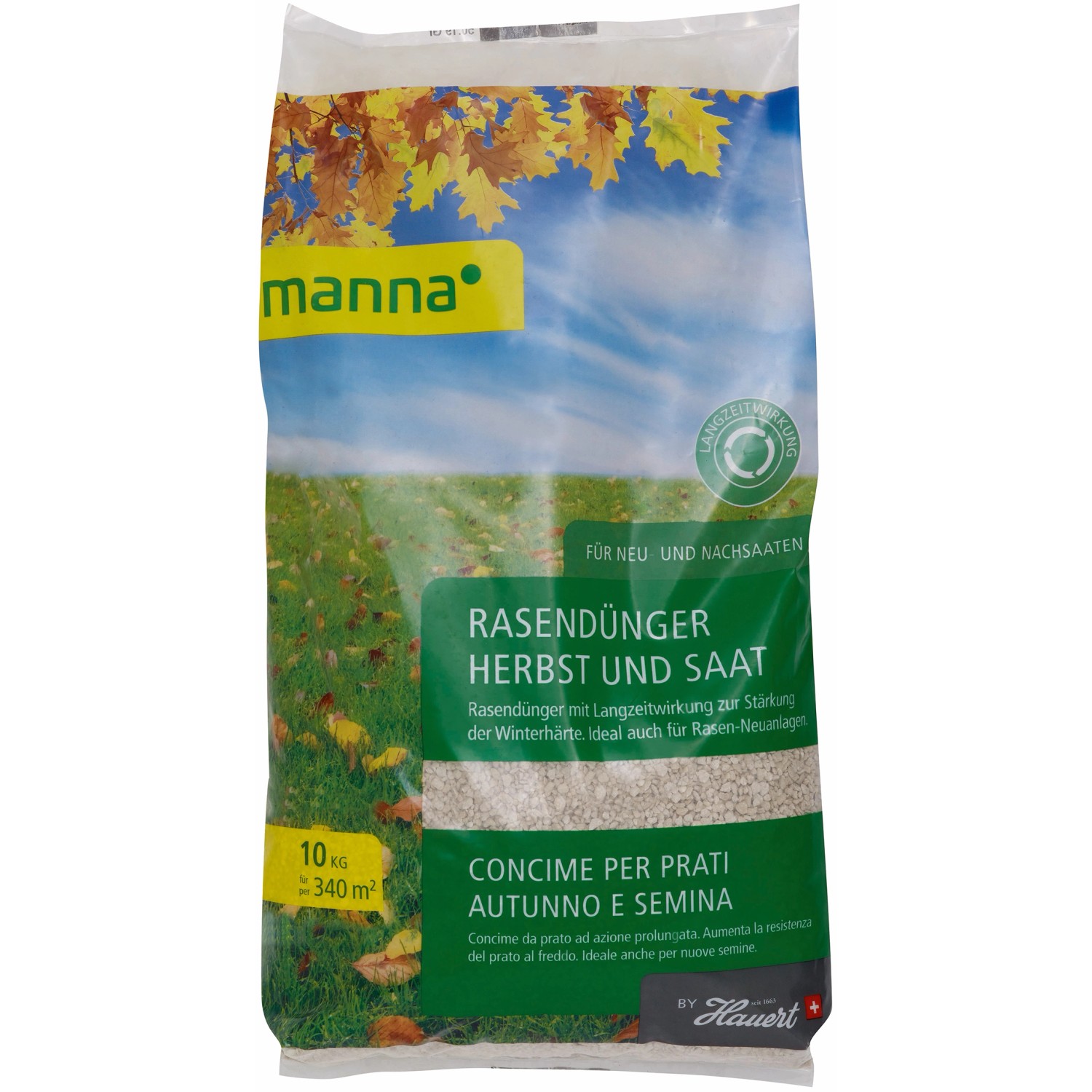 Manna Rasendünger Herbst und Saat, 10 kg Sack für die Rasenpflege im Herbst und zur Saat.