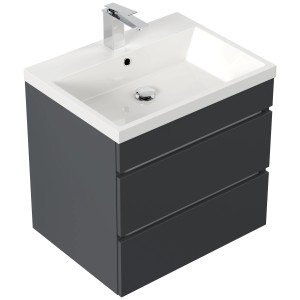Posseik Badmöbel Fellini 60 in Grafit mit Waschbecken und 3 grifflosen Schubladen.