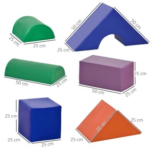Buntes HOMCOM Bausteinset aus Kunstleder und EPE. Weiche Spielklötze in verschiedenen geometrischen Formen für Kinder.