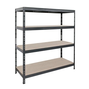 Ar Shelving Schwerlastregal, 4 Böden, anthrazitfarbenes Metallgestell mit Holzfaserplatten.