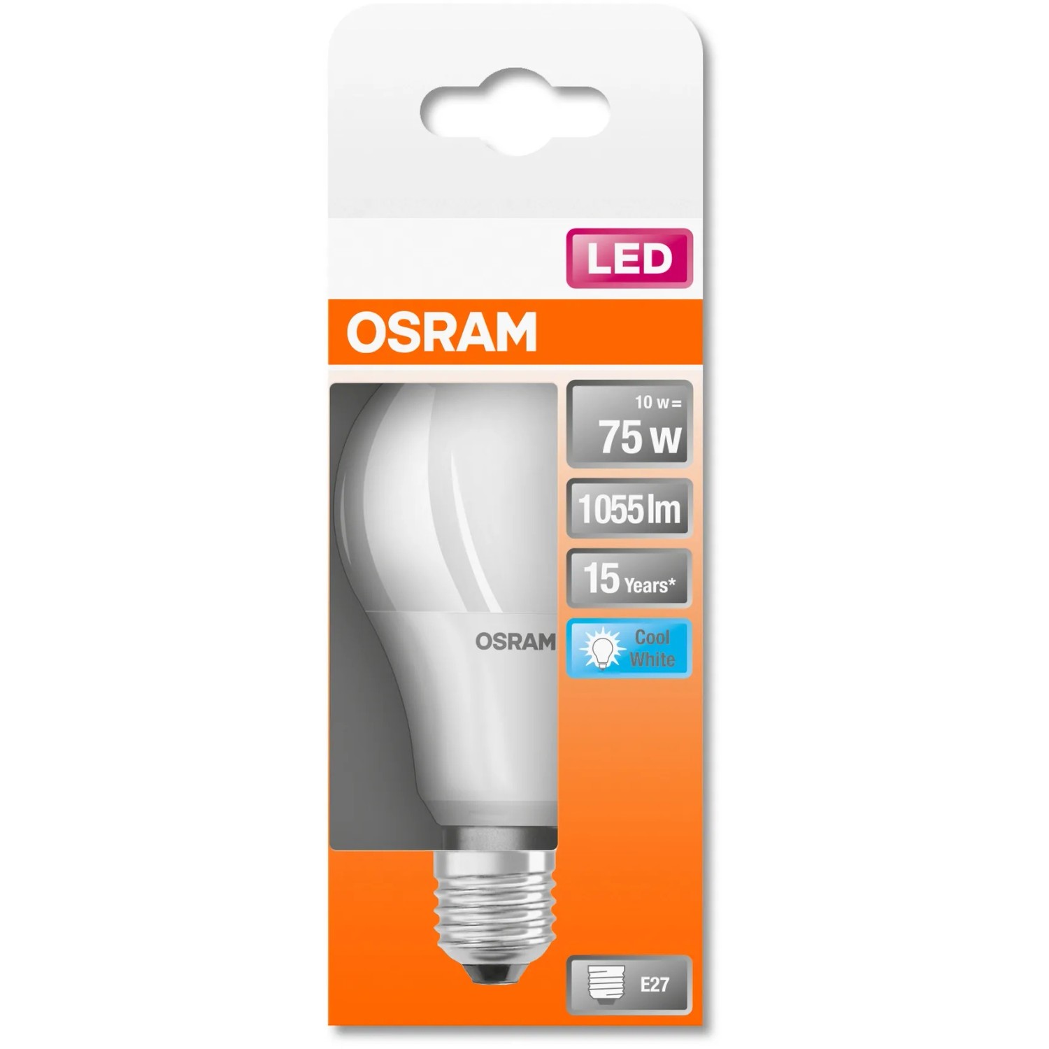 Osram E27 LED-Lampe in Glühlampenform, 10W, 1055lm, neutralweißes Licht.