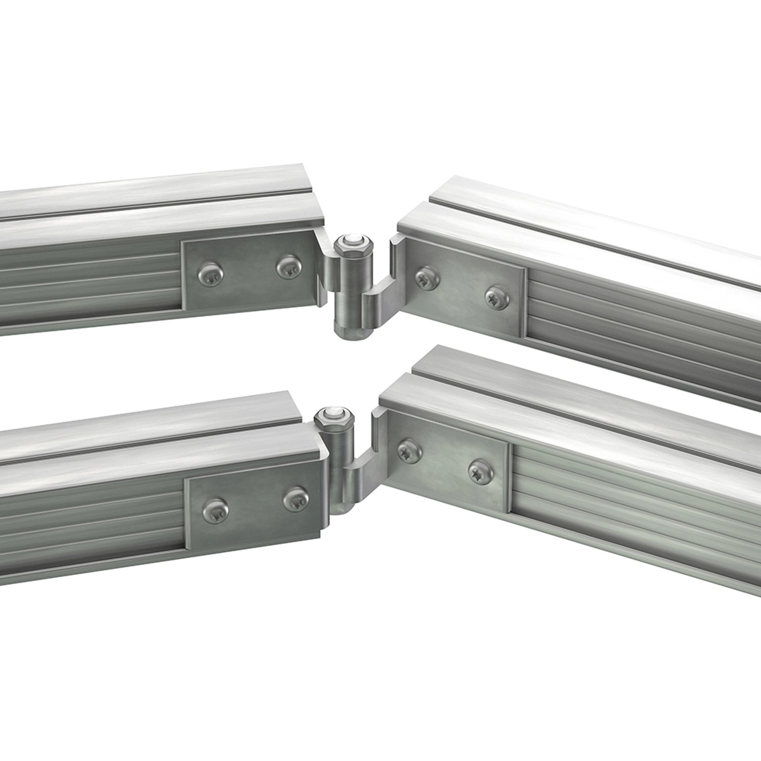 Terrassen Unterkonstruktion aus Aluminiumprofil, verbunden mit Beschlägen.