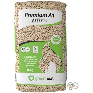 Sack Greenheat Holzpellets Premium EN Plus A1, 15 kg. Brennstoff aus Fichtenholz.