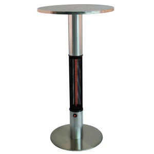 Freistehender Heizstrahler Bartisch Clima 800 S aus Edelstahl mit Tischplatte und Heizelement.