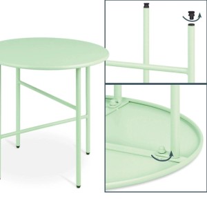 Bomoe Finn Beistelltisch in Mint, Metall, runde Tischplatte, höhenverstellbare Füße.