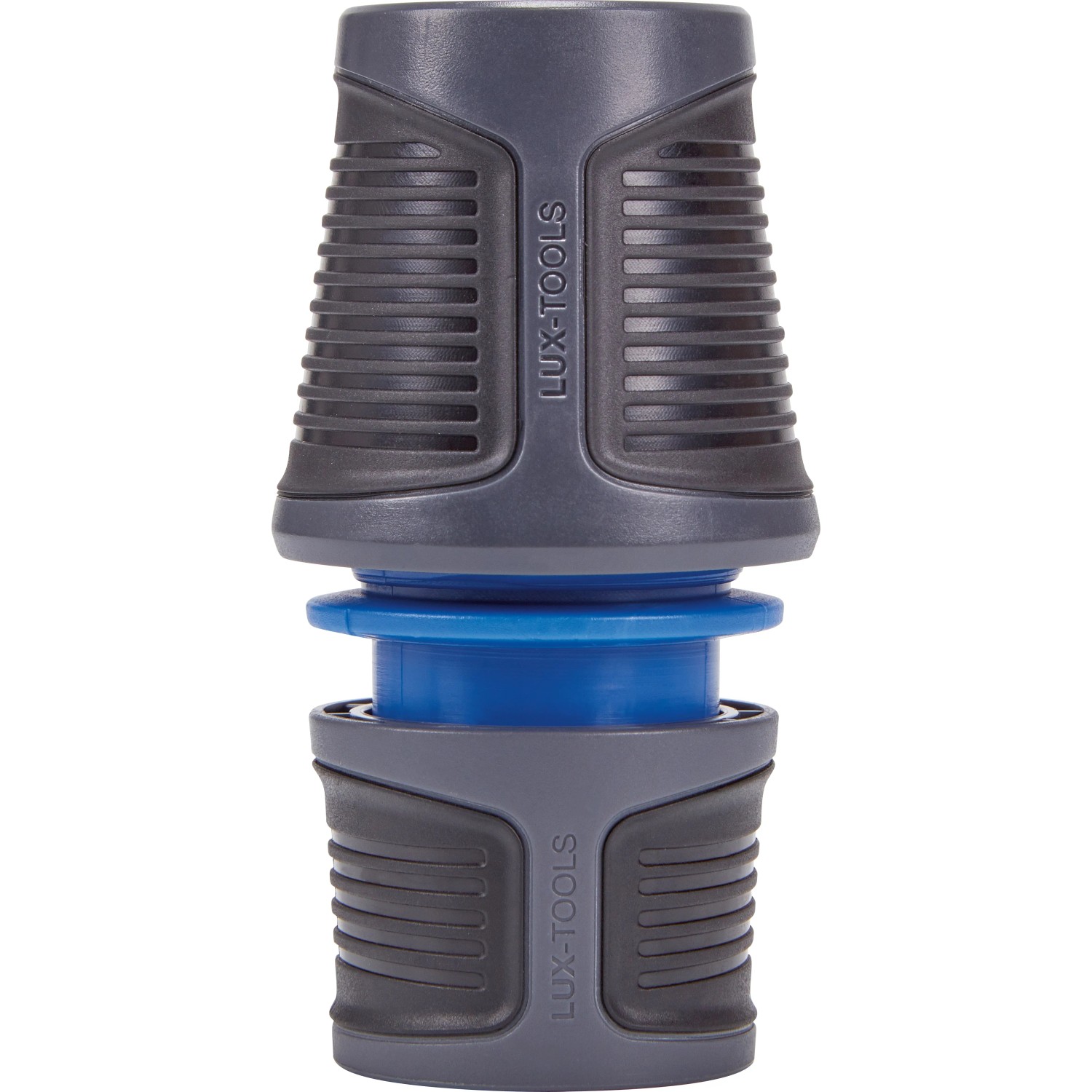 LUX Schlauchverbinder 19 mm mit Wasserstopp für Gartenschläuche, aus Kunststoff.