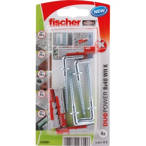 Fischer Duopower 8x40 Dübel Set mit Schrauben, geeignet für verschiedene Baustoffe.